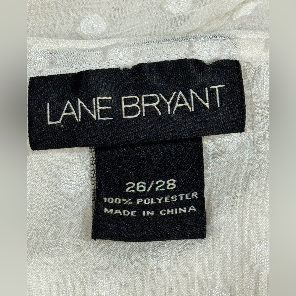 Lane Bryant Peasant Shirt 26/28 White Pattered 3/4 Button Up Short Sleeve Sweet View 4